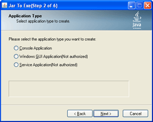 Step 2: Select Type | Jar2exe.com